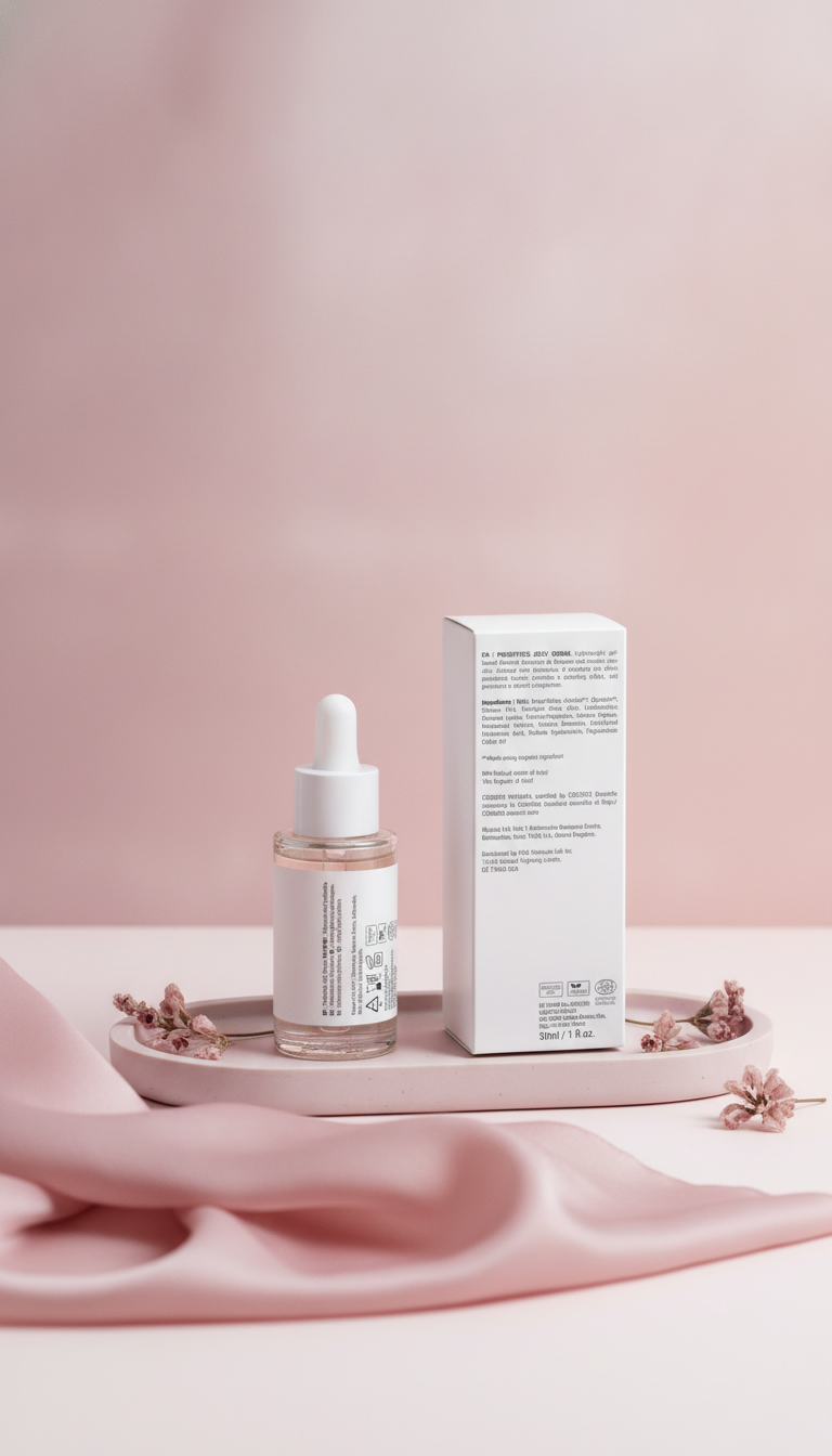 A premium portrait of the Bioactive Prebiotics Jelly Serum bottle, centered on a soft gradient background in pale mauve and b