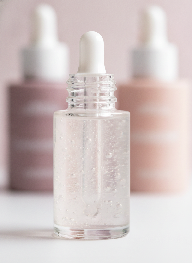 Close-up of Bioactive Prebiotics Jelly Serum in a glass jar, showing its rich, velvety, gel-based texture.